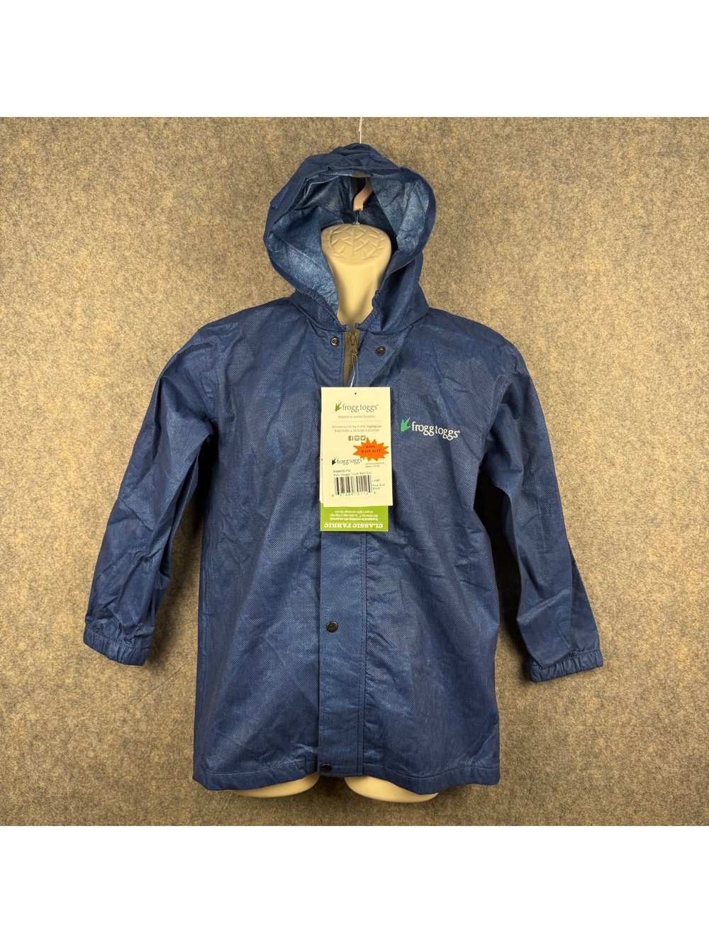 Frogg Toggs Polly Woggs Waterproof Rain Jacket Hood Blue Kids Size Large NWT 119